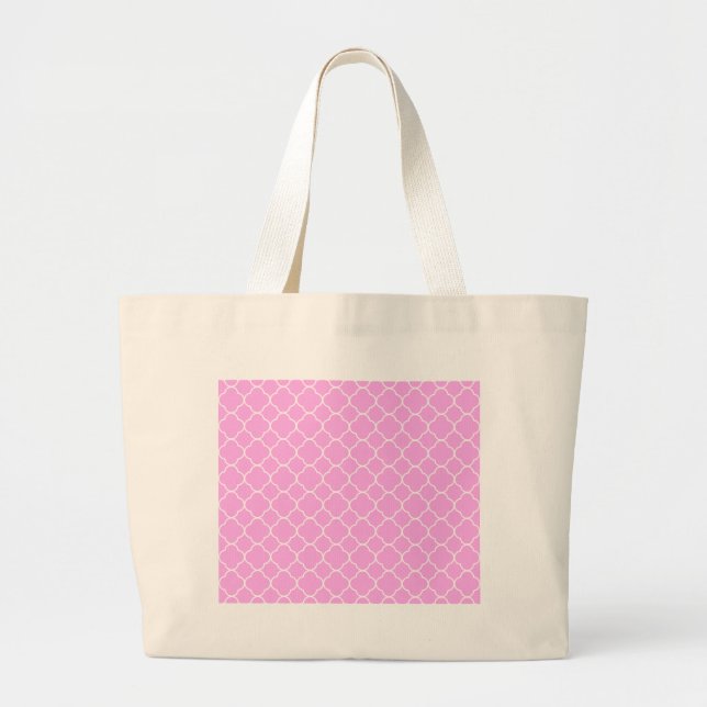Bolso De Tela Gigante Patrón De Quatrefoil Rosa Y Blanco (Frente)
