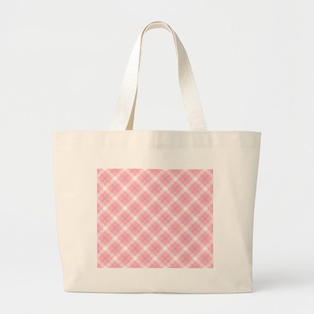 Bolso De Tela Gigante Patrón De Tartán Rosa Y Blanco (Frente)