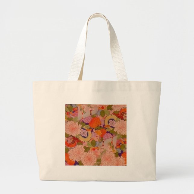 Bolso De Tela Gigante Patrón floral rosa de la flor de Kimono (Frente)