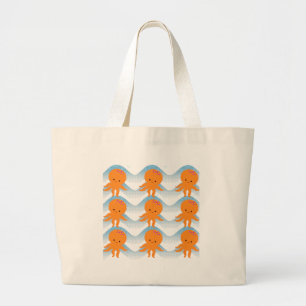 Bolso De Tela Gigante Patrón Octopus Y Ondas Azules naranjas