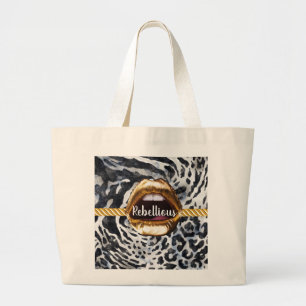 Bolso De Tela Gigante Patrón salvaje Oro labios Regalo Decoración Bellez