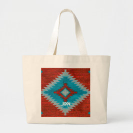 Bolso De Tela Gigante Patrón Tribal del Suroeste Azteca Turquesa Roja