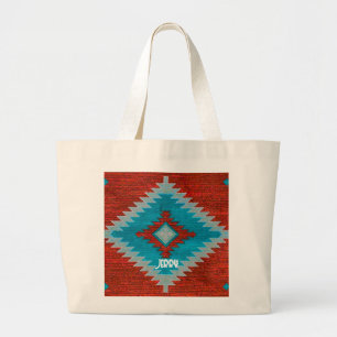 Bolso De Tela Gigante Patrón Tribal del Suroeste Azteca Turquesa Roja