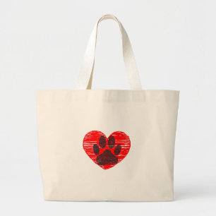 Bolso De Tela Gigante Paw De Perro Esbozada En El Corazón Rojo