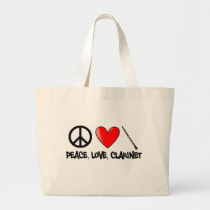 Bolso De Tela Gigante Paz, amor, y Clarinet