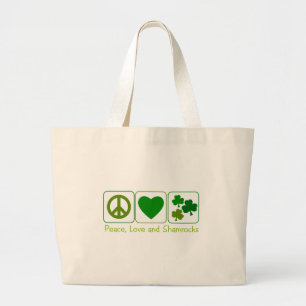 Bolso De Tela Gigante Paz, amor y tréboles