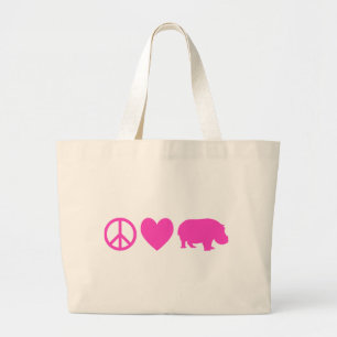 Bolso De Tela Gigante Paz Rosa Amor y Hipopótamos