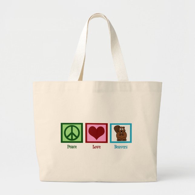 Bolso De Tela Gigante Peace Love Beavers (Frente)
