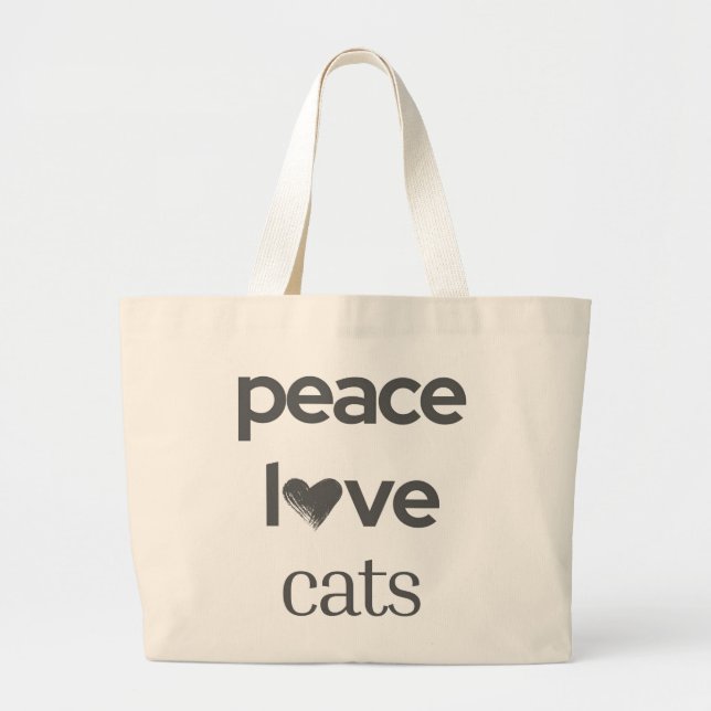 Bolso De Tela Gigante Peace Love Cats | Stylish Cat Lady Modern Graphic (Frente)
