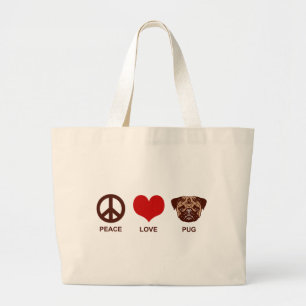 Bolso De Tela Gigante Peace Love Pug