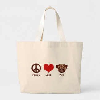 Bolso De Tela Gigante Peace Love Pug