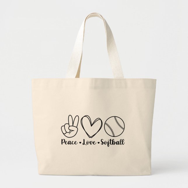 Bolso De Tela Gigante Peace Love Sofball (Frente)