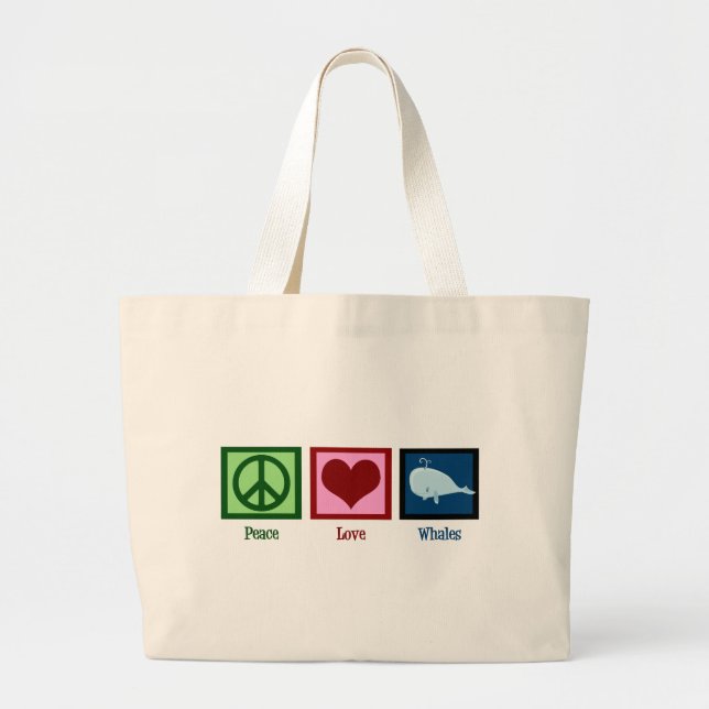 Bolso De Tela Gigante Peace Love Whales (Frente)