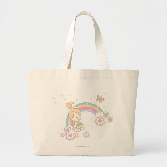 Bolso De Tela Gigante PEBBLES™ Nubes de arcoiris y flores (Frente)