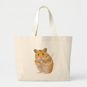 Bolso De Tela Gigante Pequeño Hamster lindo sosteniendo una flor