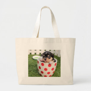 Bolso De Tela Gigante Pequeño perrito en la taza