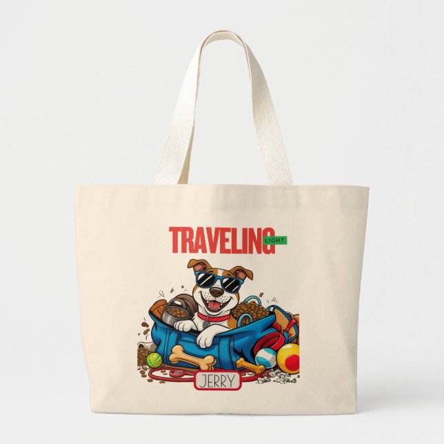 Bolso De Tela Gigante Perro Buddy "Viajando Ligero" (Frente)