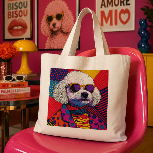 Bolso De Tela Gigante Perro Caniche Blanco Art Pop en Ropa Retro Colorid