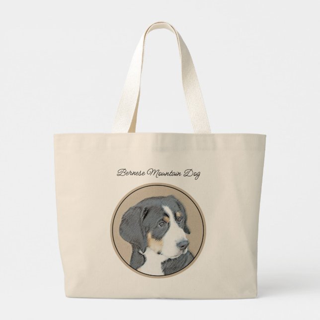 Bolso De Tela Gigante Perro de montaña de Berna Pintura de cachorro arte (Reverso)