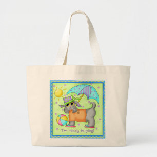 Bolso De Tela Gigante Perro de playa Whimsy Art Green Blue
