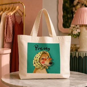 Bolso De Tela Gigante Perro Divertido y Bonito con Pañuelo Retro Babushk