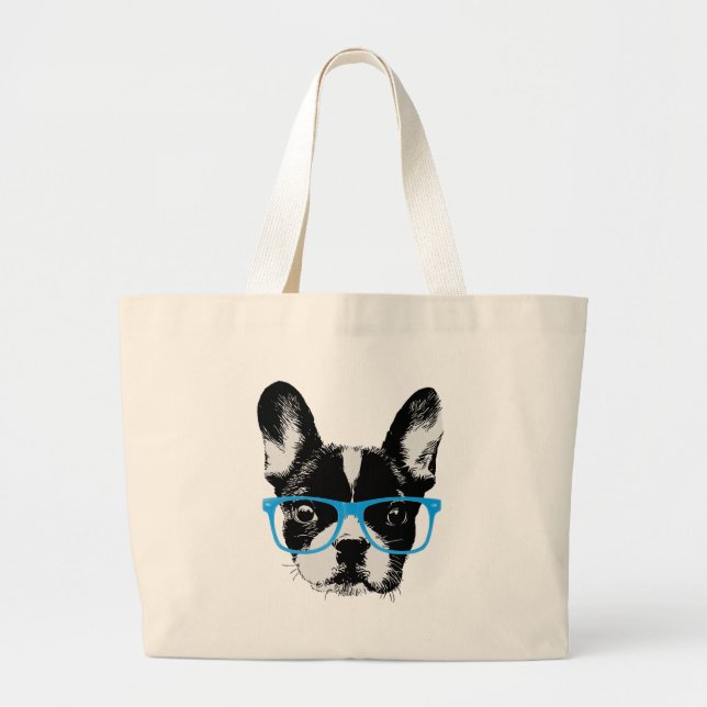 Bolso De Tela Gigante Perro Nerdy del bulldog francés del inconformista (Frente)
