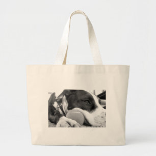 Bolso De Tela Gigante perro pitbull negro y blanco con pelota de aspecto