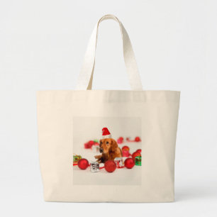 Bolso De Tela Gigante Perro Retriever Dorado Con Gorro De Santa Rojo Nav