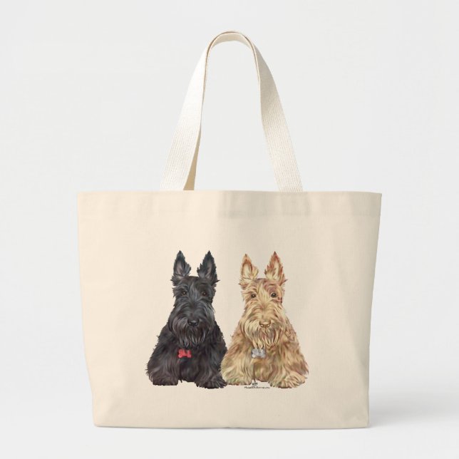 Bolso De Tela Gigante Perros de trigo y negros del escocés (Frente)