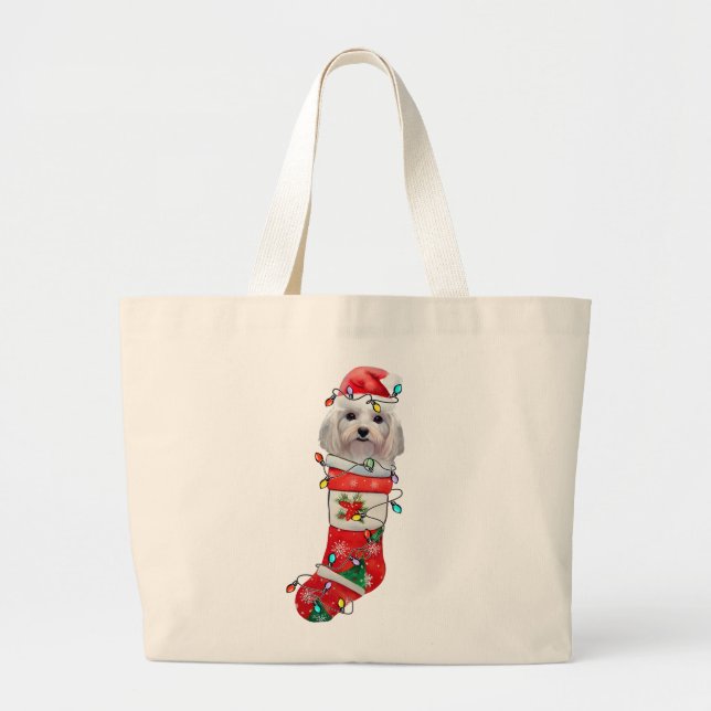 Bolso De Tela Gigante Perros malteses adorables, Navidades malteses navi (Frente)