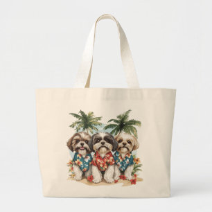 Bolso De Tela Gigante Perros Shih Tzu con Camisetas Hawaianas