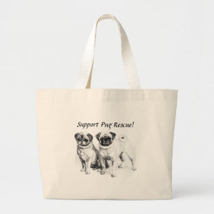 Bolso De Tela Gigante Personalizable 2 Precioso Ilustracion Pugs