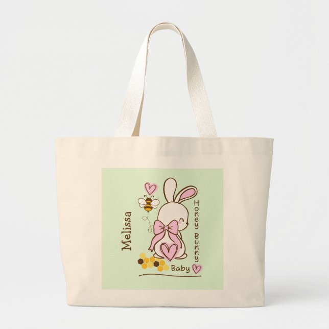 Bolso De Tela Gigante Personalizable lindo y miel conejita bebé bolsita  (Frente)