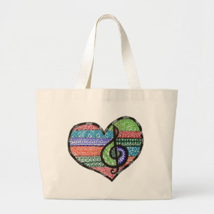 Bolso De Tela Gigante Personalizable Música Corazón Treble Clef Doodle