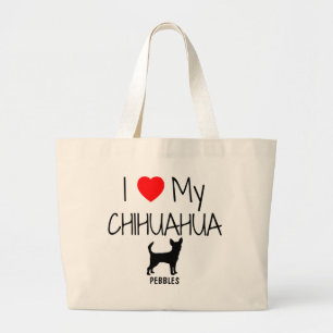 Bolso De Tela Gigante Personalizado amo a mi Chihuahua