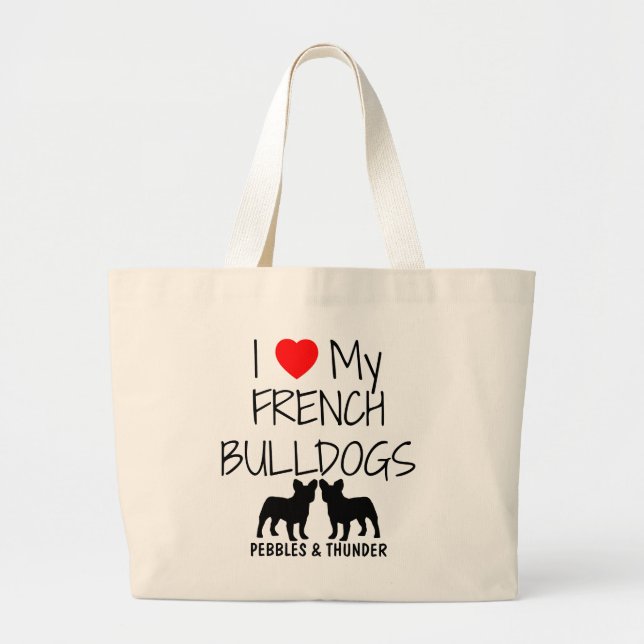 Bolso De Tela Gigante Personalizado, amo a mis dos Bulldoges franceses (Frente)