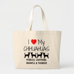 Bolso De Tela Gigante Personalizado Amo Mis Cuatro Chihuahuas