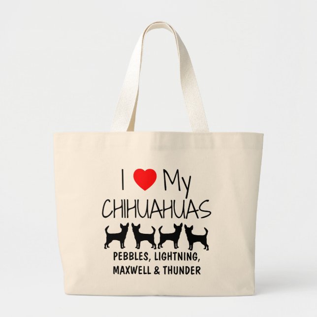 Bolso De Tela Gigante Personalizado Amo Mis Cuatro Chihuahuas (Frente)