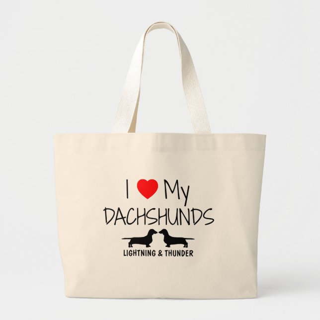 Bolso De Tela Gigante Personalizado Amo Mis Dos Dachshunds (Frente)