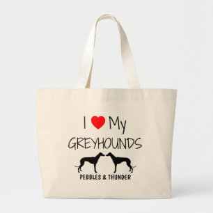Bolso De Tela Gigante Personalizado Amo Mis Dos Greyhounds