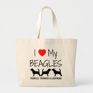 Bolso De Tela Gigante Personalizado Amo Mis Tres Beagles