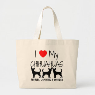 Bolso De Tela Gigante Personalizado Amo Mis Tres Chihuahuas