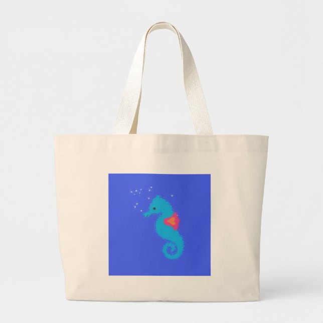 Bolso De Tela Gigante Personalizado azul caballito de mar (Frente)