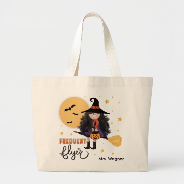 Bolso De Tela Gigante Personalizado Cute Witch Halloween (Frente)
