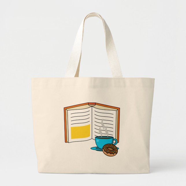 Bolso De Tela Gigante Personalizado de Café y Donut para Libros (Frente)
