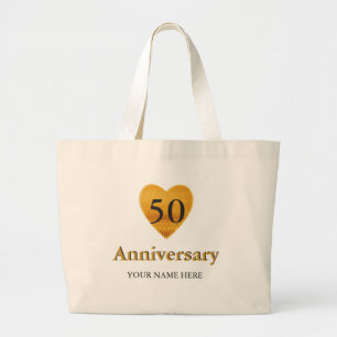 Bolso De Tela Gigante Personalizado el 50 aniversario de Gold Heart