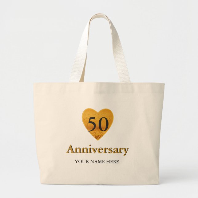 Bolso De Tela Gigante Personalizado el 50 aniversario de Gold Heart (Frente)