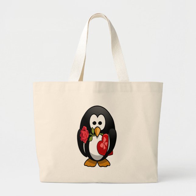Bolso De Tela Gigante Personalizado gracioso de Penguin El día de San Va (Frente)