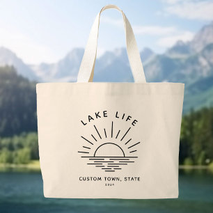 Bolso De Tela Gigante Personalizado Lake Life Sunset Minimalista Boho mo