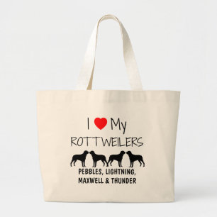 Bolso De Tela Gigante Personalizado Me Encanta Mis Cuatro Rottweilers